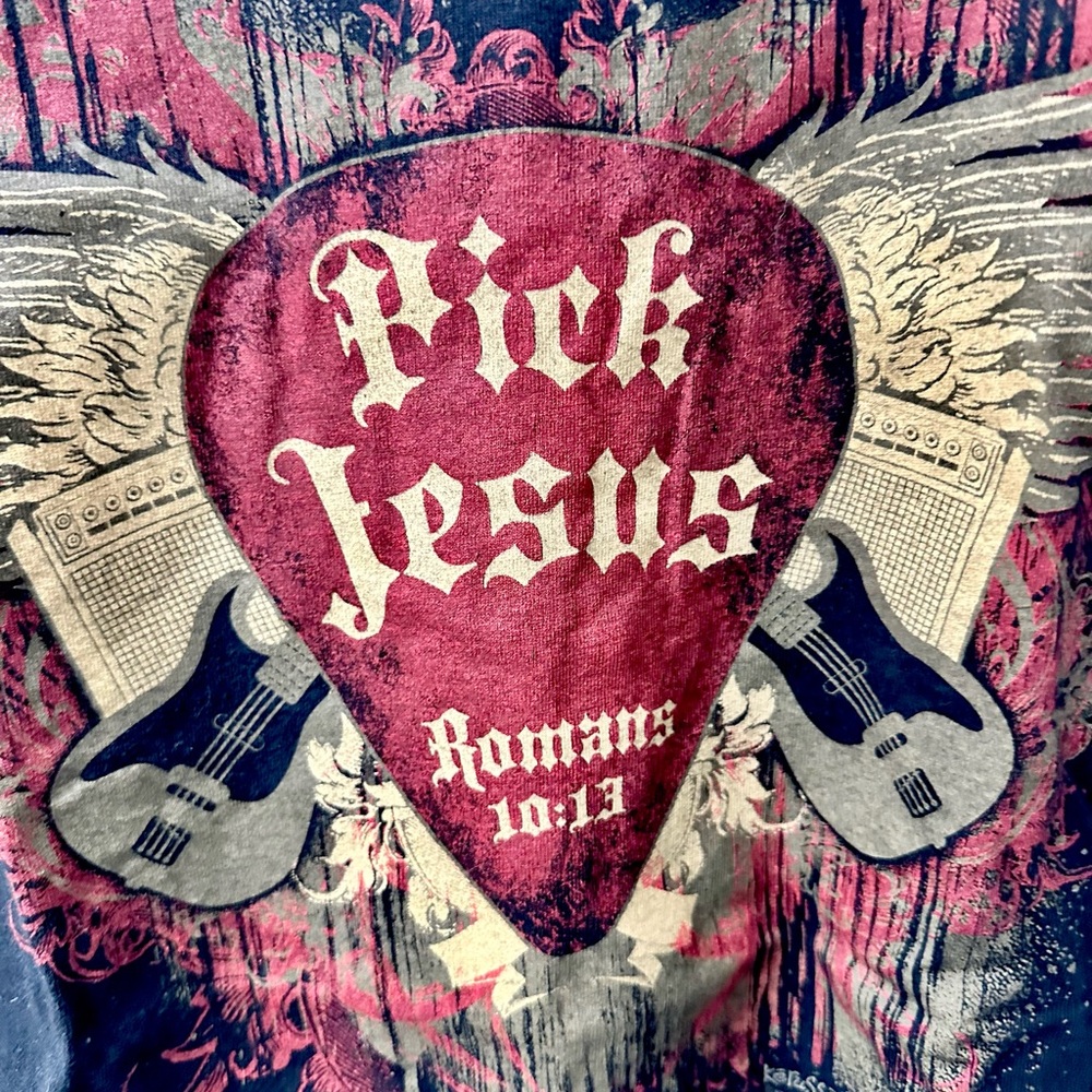 2 Black Short Sleeve Tees with Religious Graphics - Picture 3 of 4